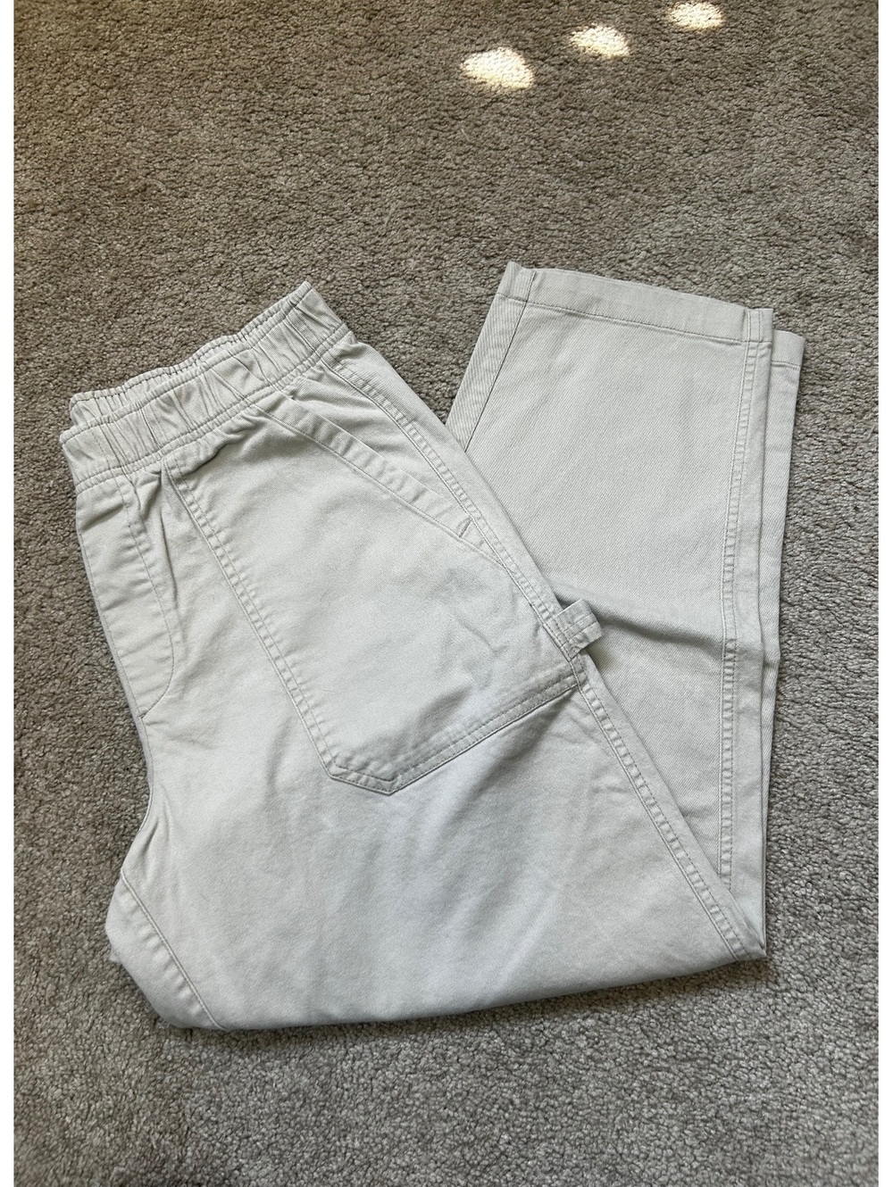Old Navy Women's Beige Relaxed Fit Straight Leg Pants with Elastic Waistband and